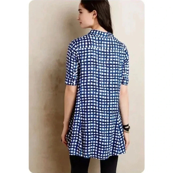Anthropologie 11•1•TYLHO Adanne Blue Check Swing Blouse Top Size Small - Picture 2 of 10